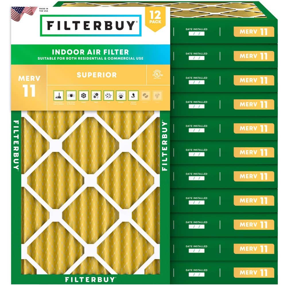 Filterbuy 17 in. x 25 in. x 2 in. MERV 11 (FPR 7) Allergen Defense Pleated HVAC AC Furnace Air Filters Replacement (12-Pack) (1)