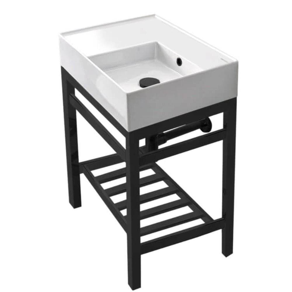 Nameeks Theorem 2 Ceramic White Console Sink and Leg Combo in Matte Black (2)