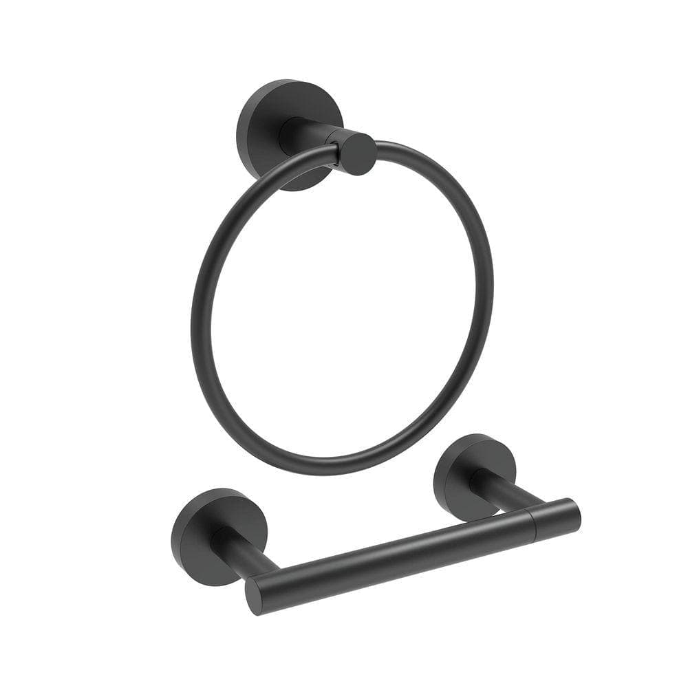 Unbranded 2 Pack Wall Mount Bathroom Hardware Set Double Post Pivoting Toilet Paper Holder Towel Ring in Matte Black (1)