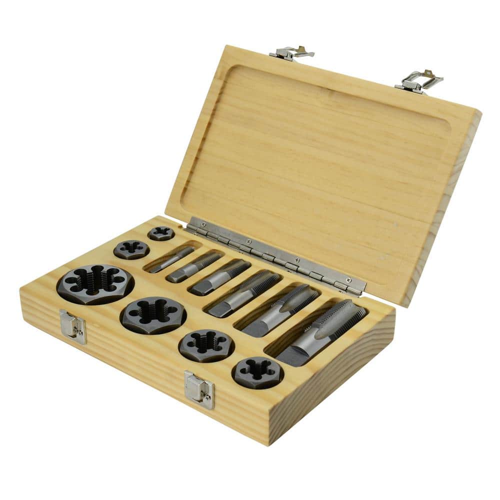 Drill America 1/8 in., 1/4 in., 3/8 in., 1/2 in., 3/4 in. and 1 in. Carbon Steel NPT Pipe Tap and Die Set (12-Piece) (1)