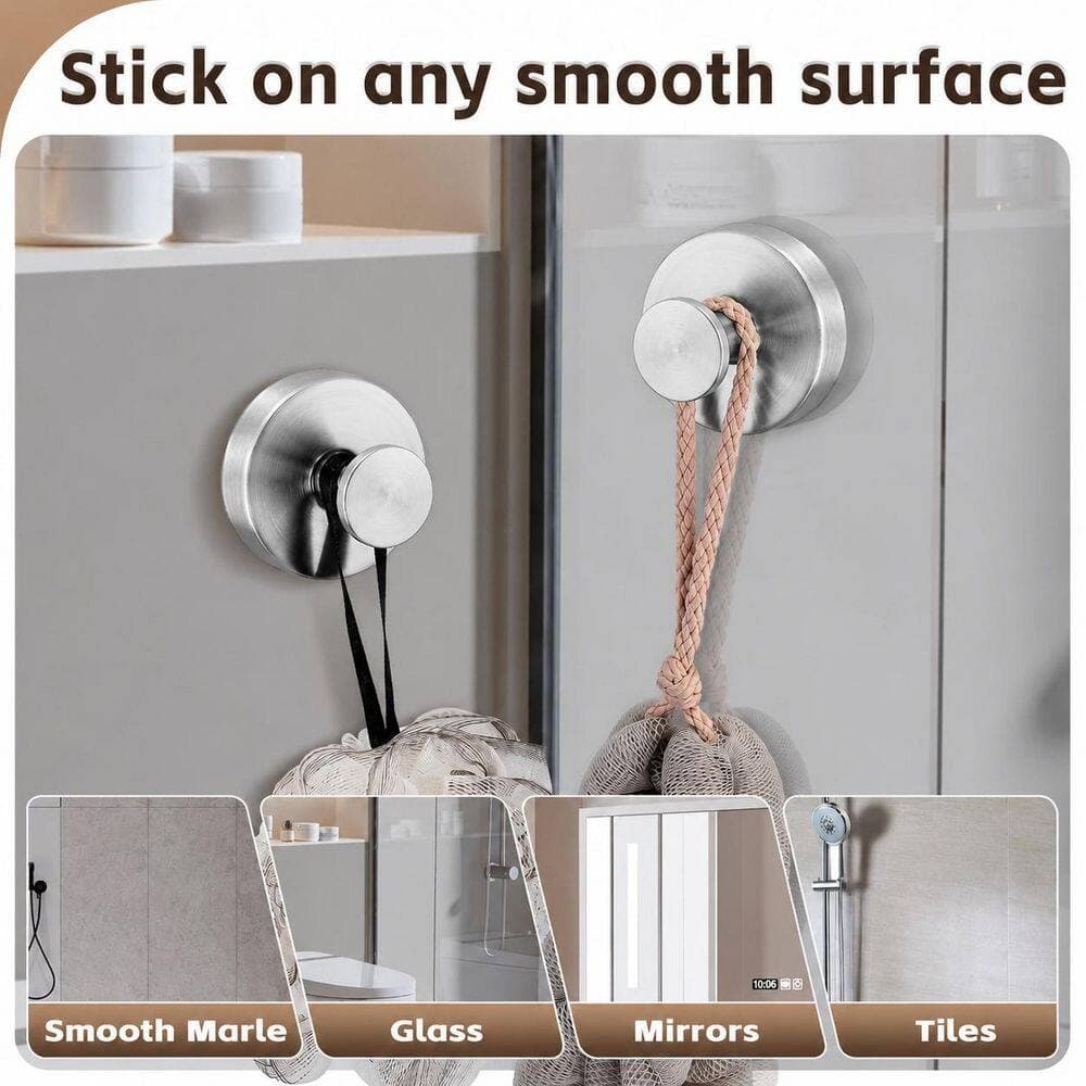 LAIFUCAM Heavy Duty Suction Cup Bath Hook in Brushed Nickel Finish for Towels Robes Loofah Wreaths No Drill 2 Pack (3)