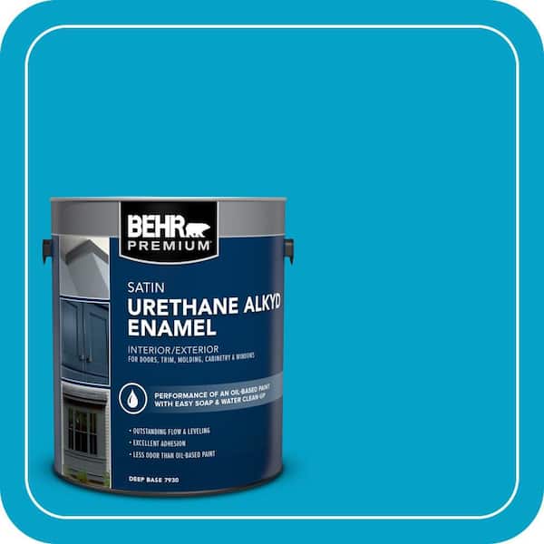BEHR PREMIUM 1 gal. #AE-44 Electron Blue Urethane Alkyd Satin Enamel Interior/Exterior Paint (2)