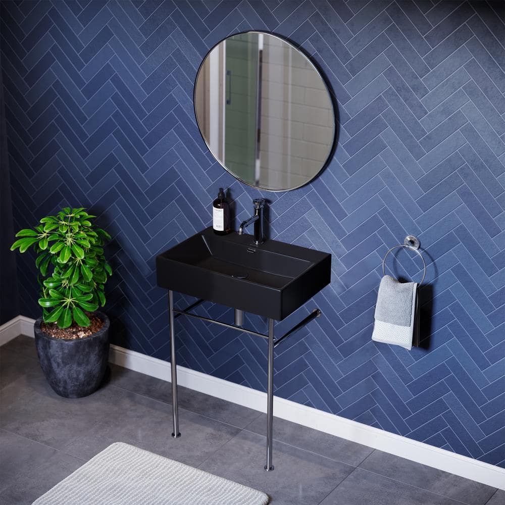 Swiss Madison Claire Ceramic Matte Black Console Sink Basin Legs (1)