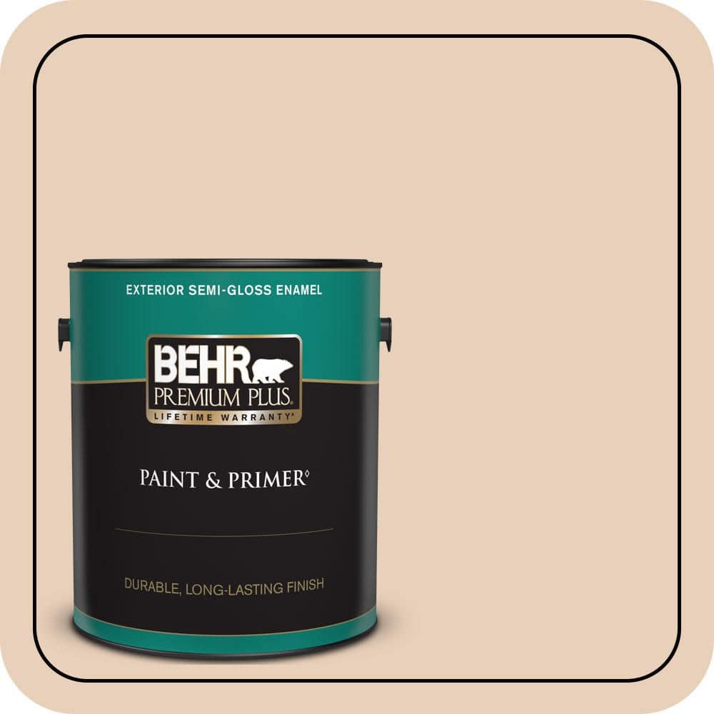 BEHR PREMIUM PLUS 1 gal. #S230-1 Buff Tone Semi-Gloss Enamel Exterior Paint & Primer