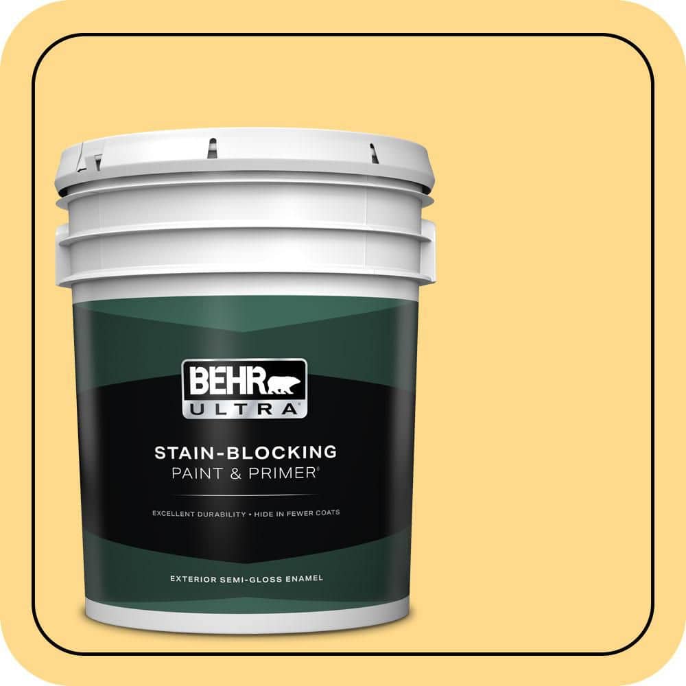 BEHR ULTRA 5 gal. #P260-4 Banana Mania Semi-Gloss Enamel Exterior Paint & Primer