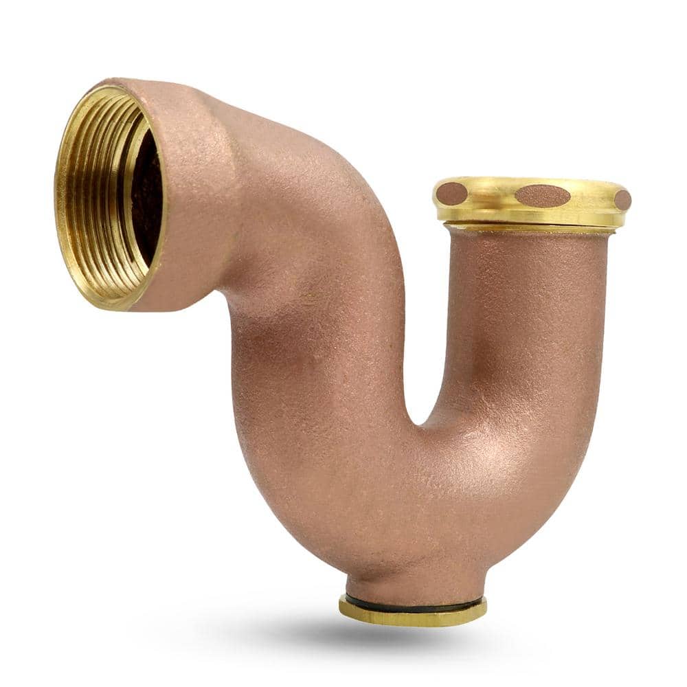 PLUMBFLEX 1-1/2 in. x 1-1/4 in. NY Regular Trap with Drain Plug for Tubular Drain Applications, Brass (1)