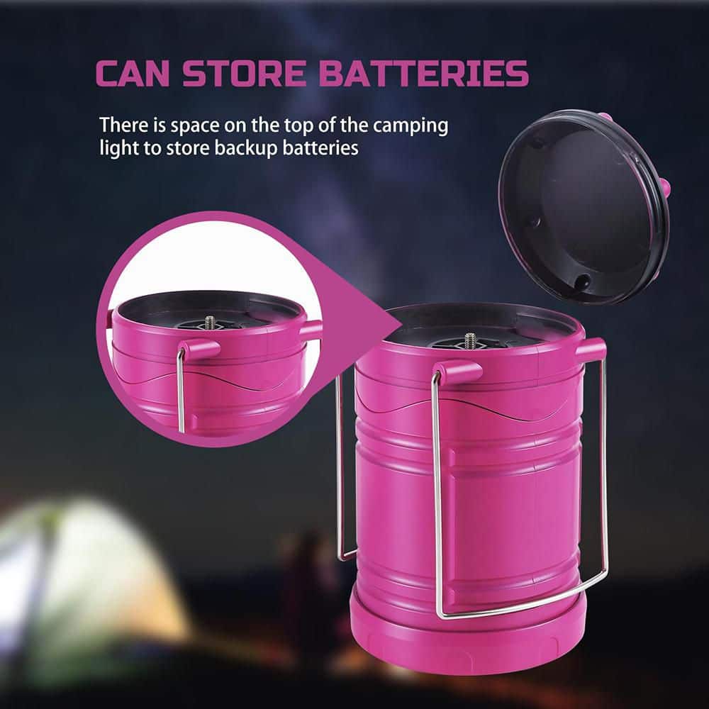 Unbranded Pink Battery Powered Portable Collapsible Hanging Night Light Bulb LED Camping Lantern 4-Pack (2)