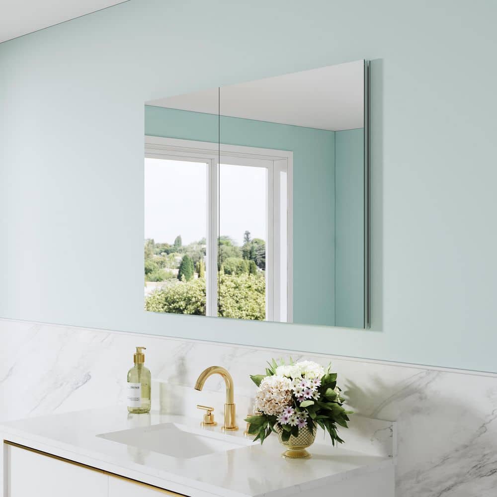 Liviza Combo 40 in. W x 30 in. H Rectangular Recess/Surface Mount Frameless Medicine Cabinet with Mirror, Soft Close Door (2)