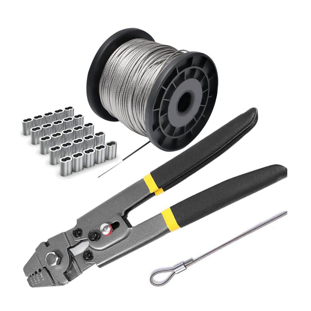 Unbranded Wire Rope Crimping Tool Kit with 1/16 Stainless Steel Cable 165 ft 7x7 Strand Core and 100 Ferrule Sleeves