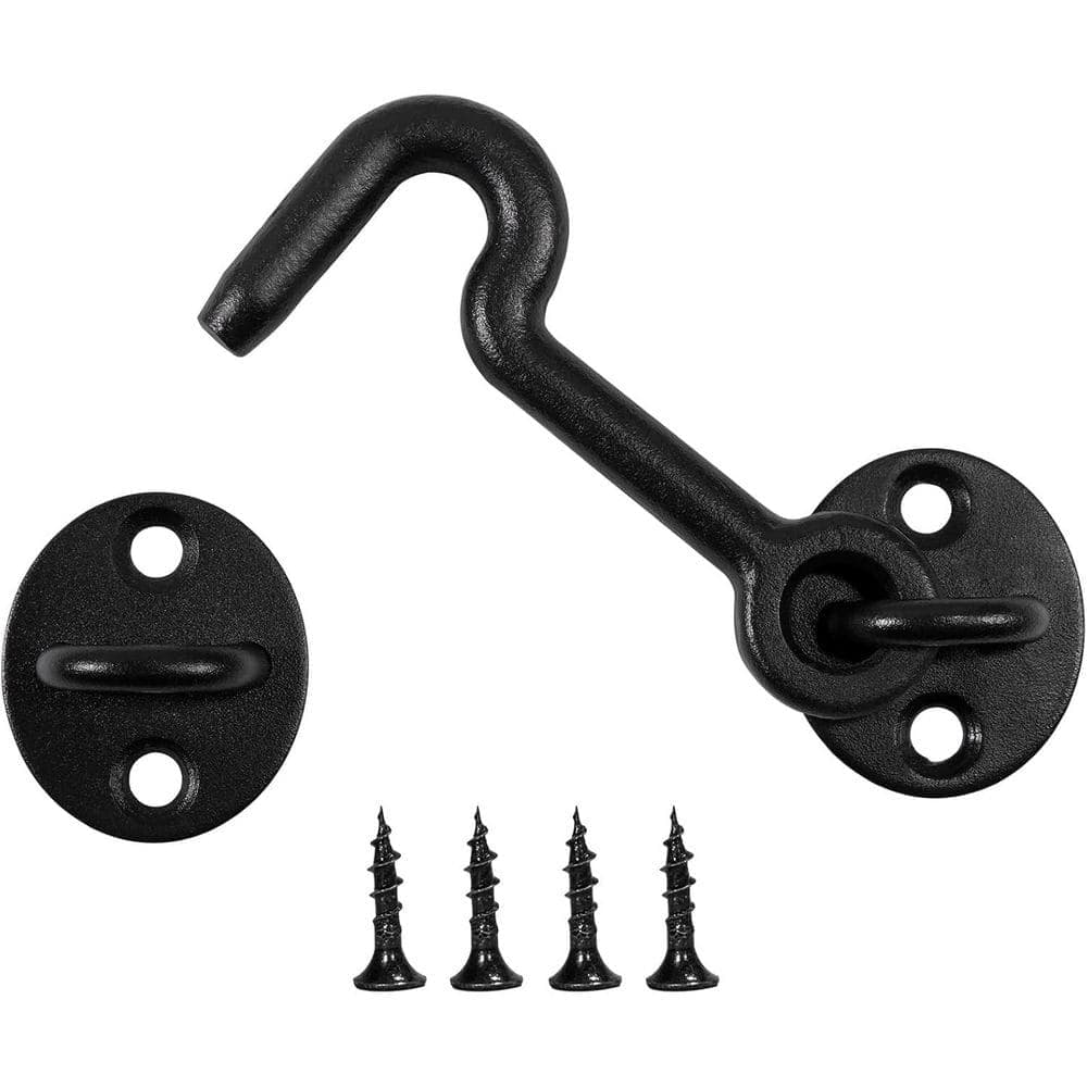 Unbranded 4 Barn Door Lock Hook and Eye Latch Whole Cast Black for Indoor Outdoor Use Ultra-High Service Life Anti-Rust (1)