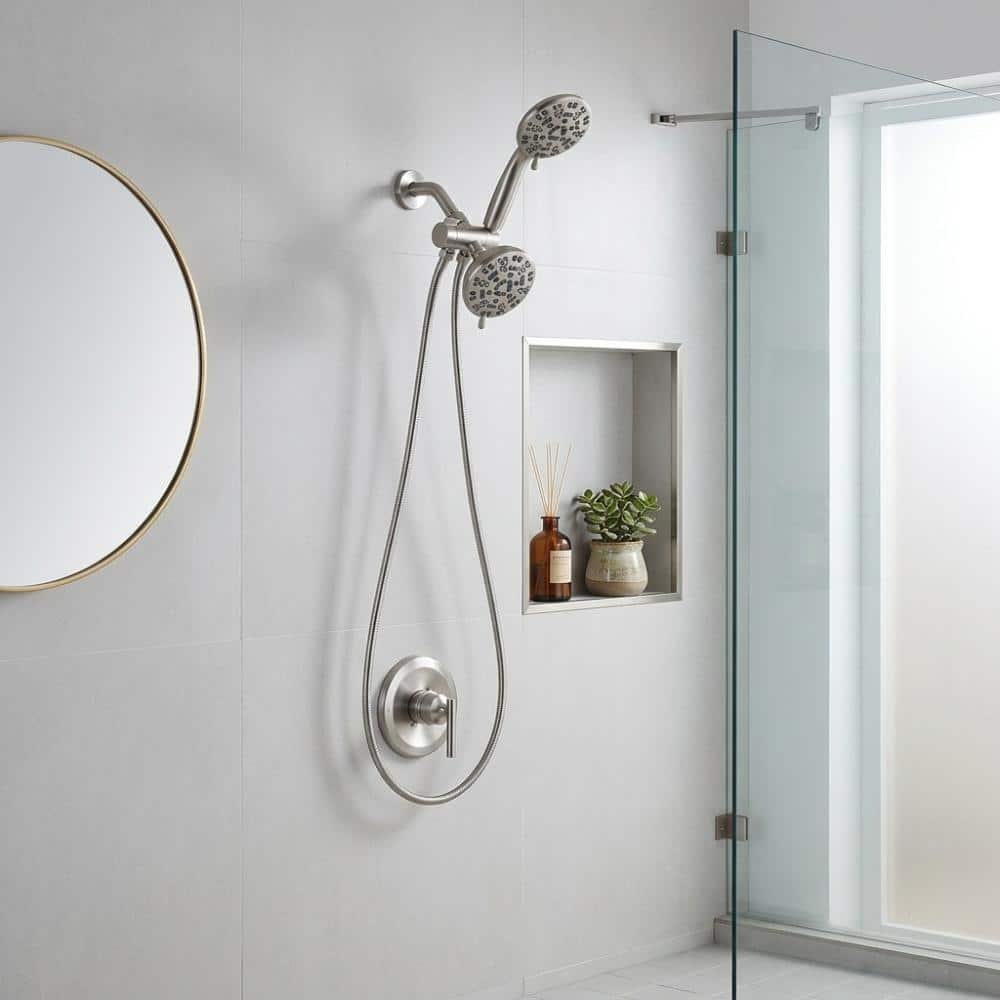 AVITAS Single Handle 7-Spray Double Shower Heads Shower Faucet 1.8 GPM with High Pressure in Brushed Nickel (Valve Included) (2)