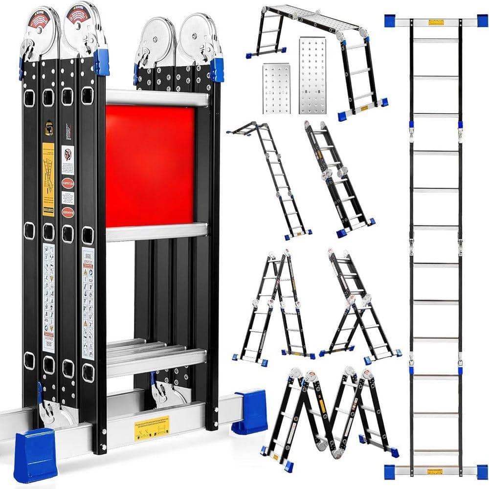 Unbranded 12 ft. Reach 7-in-1 Multi-Position Ladder Aluminium Folding Adjustable Heavy Duty 530 lb. Load Capacity