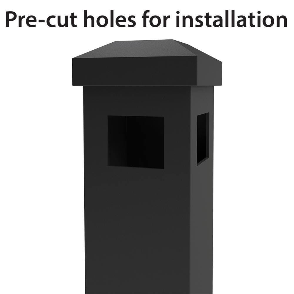 FORGERIGHT Vinings 2 in. x 2 in. x 6-1/2 ft. Black Aluminum Fence Corner Post with Flat Cap (3)