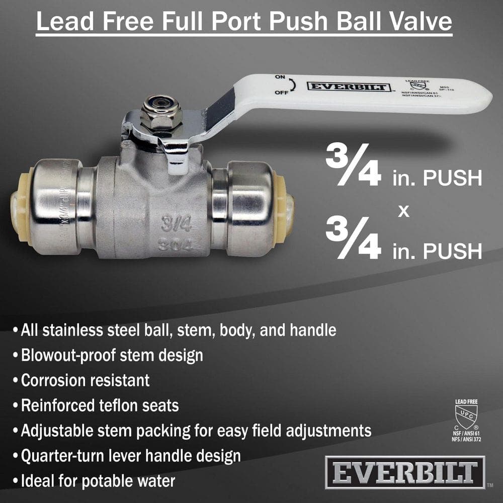 Everbilt 3/4 in. Push-To-Connect x 3/4 in. Push-To-Connect Stainless Steel Ball Valve (2)