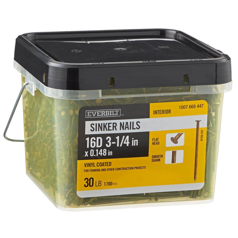 Everbilt 3-1/4 in. x 16D Vinyl Coated Sinker Non-Collated Framing Nails 30 lbs. (1700-Count)
