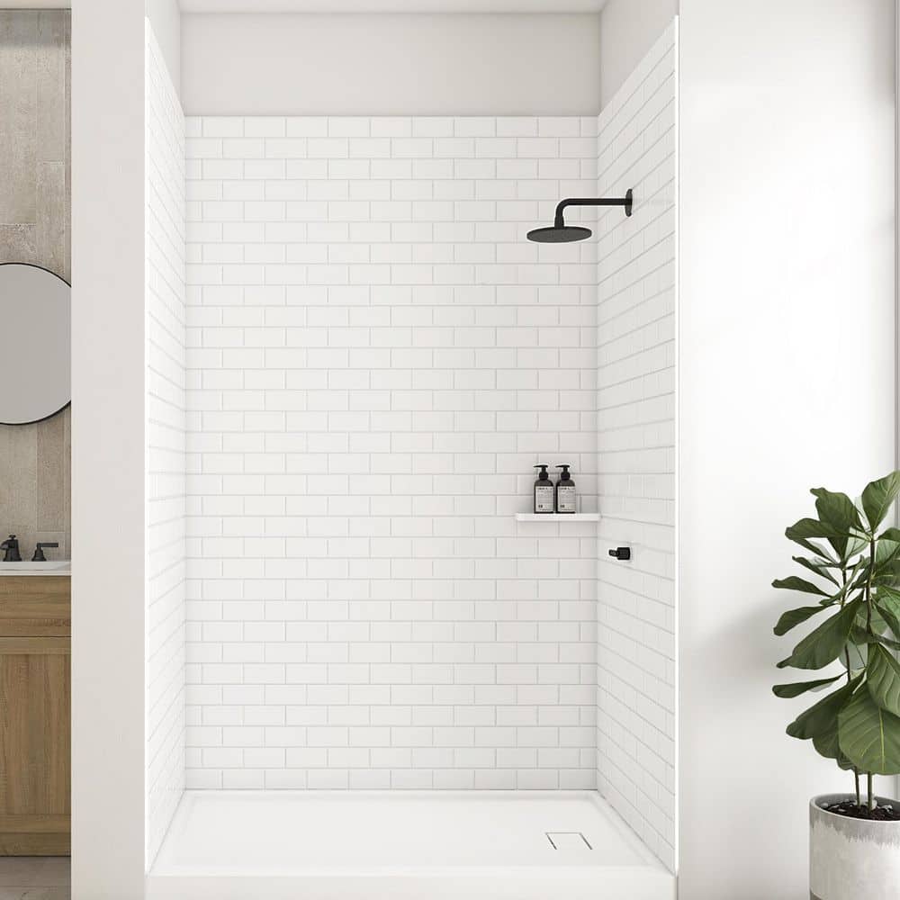 WOODBRIDGE 32 in. x 60 in. x 96 in. 3-Piece Easy Glue Up Alcove Shower Wall Surround in High Gloss White (1)