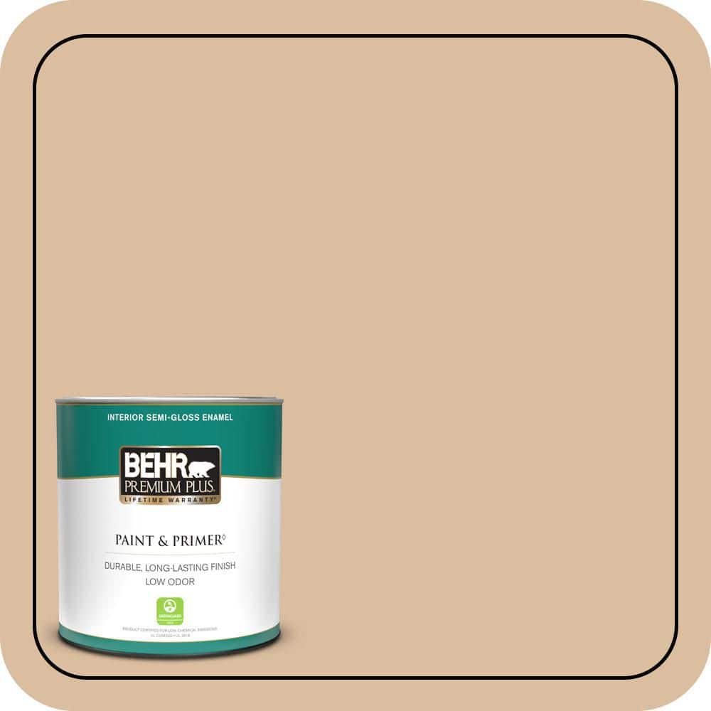 BEHR PREMIUM PLUS 1 qt. #PPU4-14 Renoir Bisque Semi-Gloss Enamel Low Odor Interior Paint & Primer
