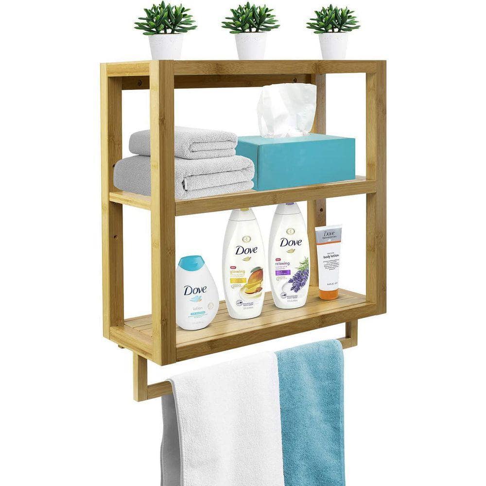 Sorbus 20.50 in. L x 8.25 in. W x 23 in. H. Wooden Brown Scandinavian Style Wall Mount Bathroom Shelf in Bamboo Wood (2)