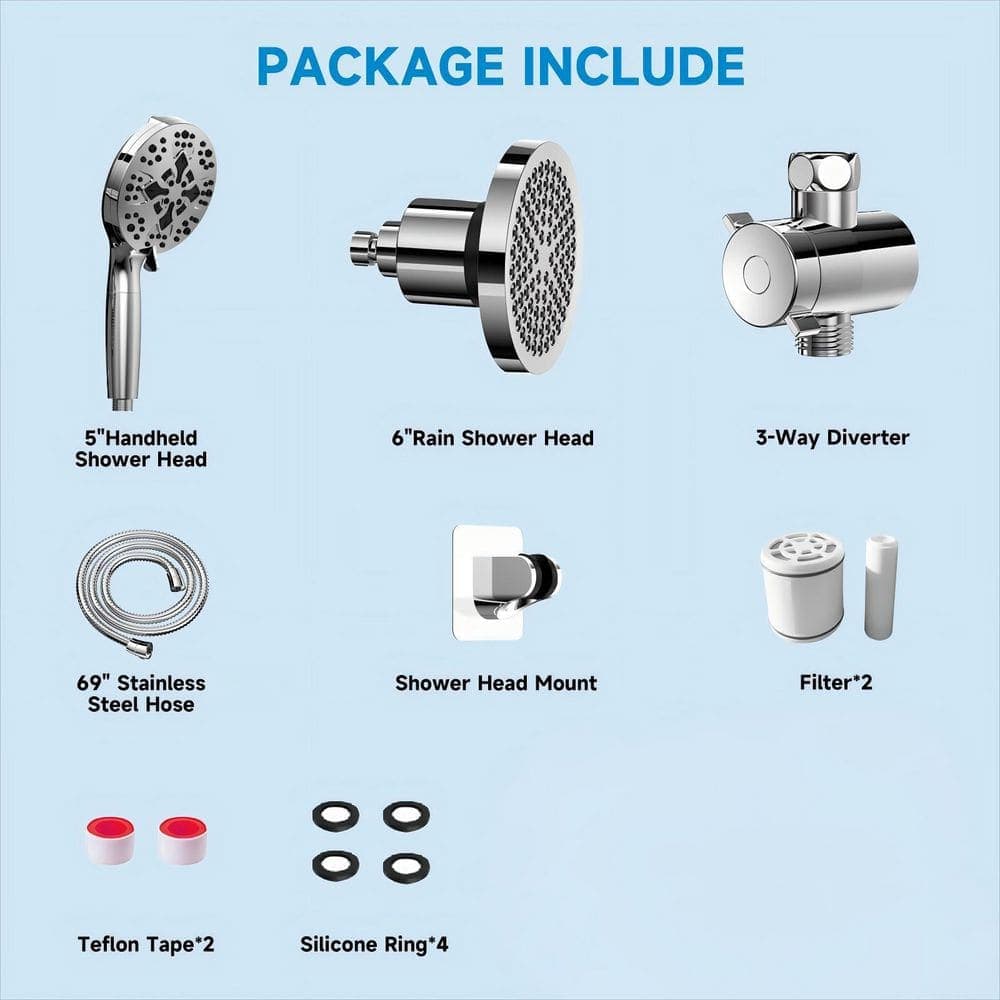 Wudkey 1-Piece High Pressure Filtered Shower Head Combo with and 69 in. Stainless Steel Hose (2)