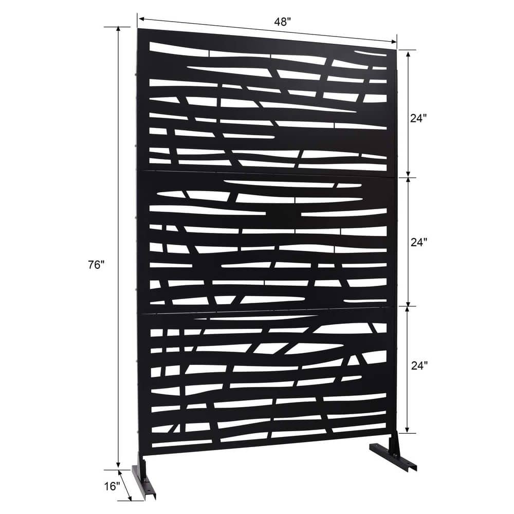 Unbranded 48 in. x 76 in. Outdoor & Indoor Black Metal Privacy Screen Freestanding Decorative Privacy Screen Privacy Fence Panels (3)