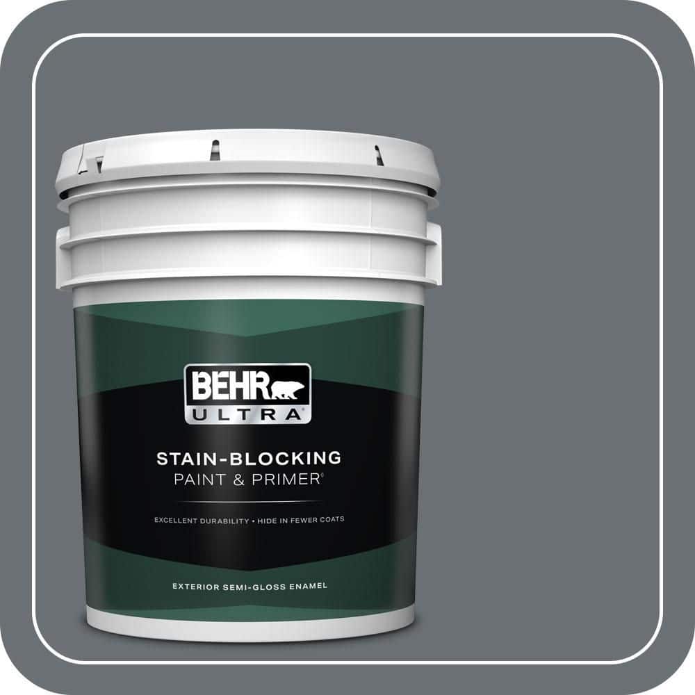 BEHR ULTRA 5 gal. #QE-61 Rich Pewter Semi-Gloss Enamel Exterior Paint & Primer