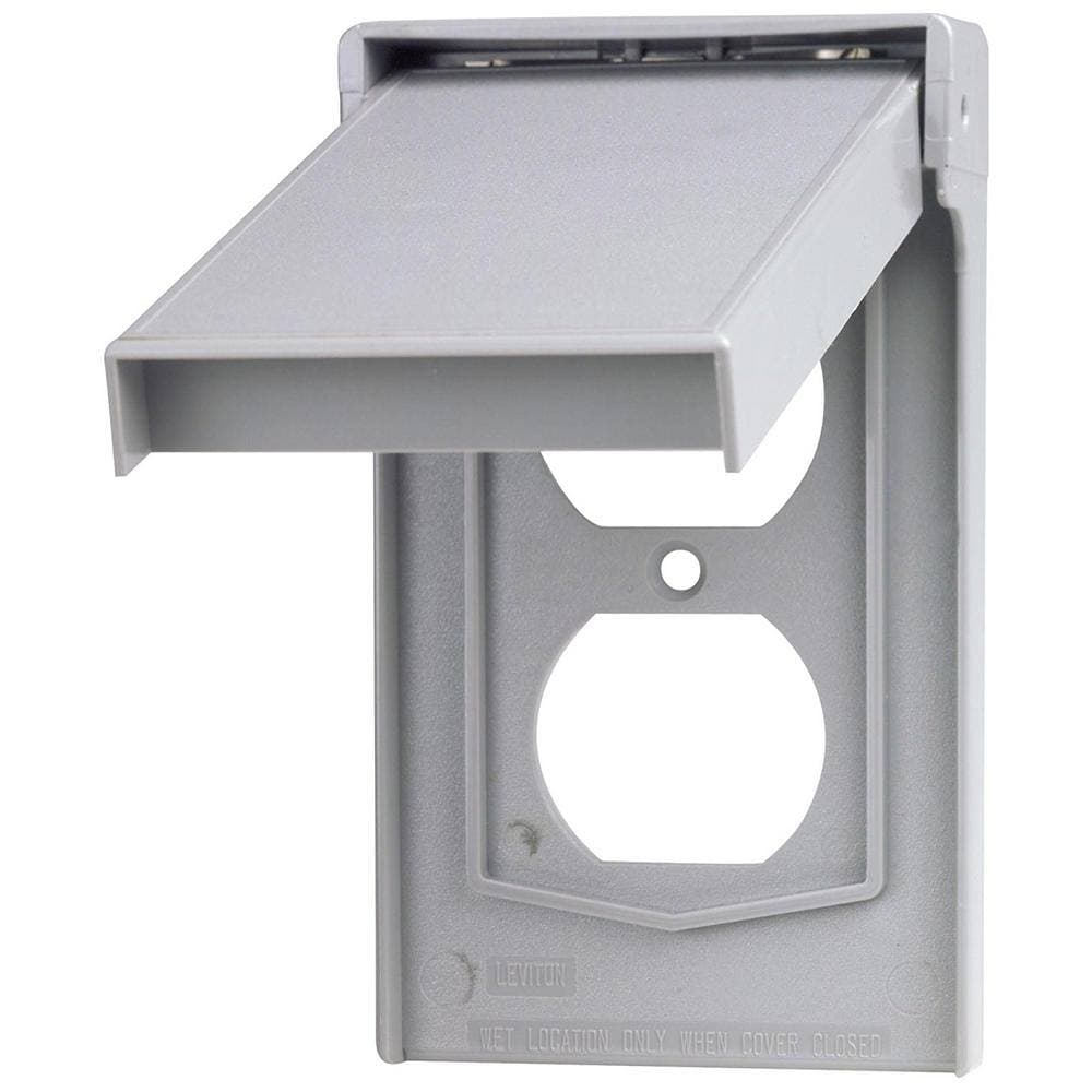 Leviton 1-Gang Gray Weather Resistant Duplex Outlet/Receptacle Nylon Vertical Self Closing Lid Wall Plate (1-Pack) 4978-GY