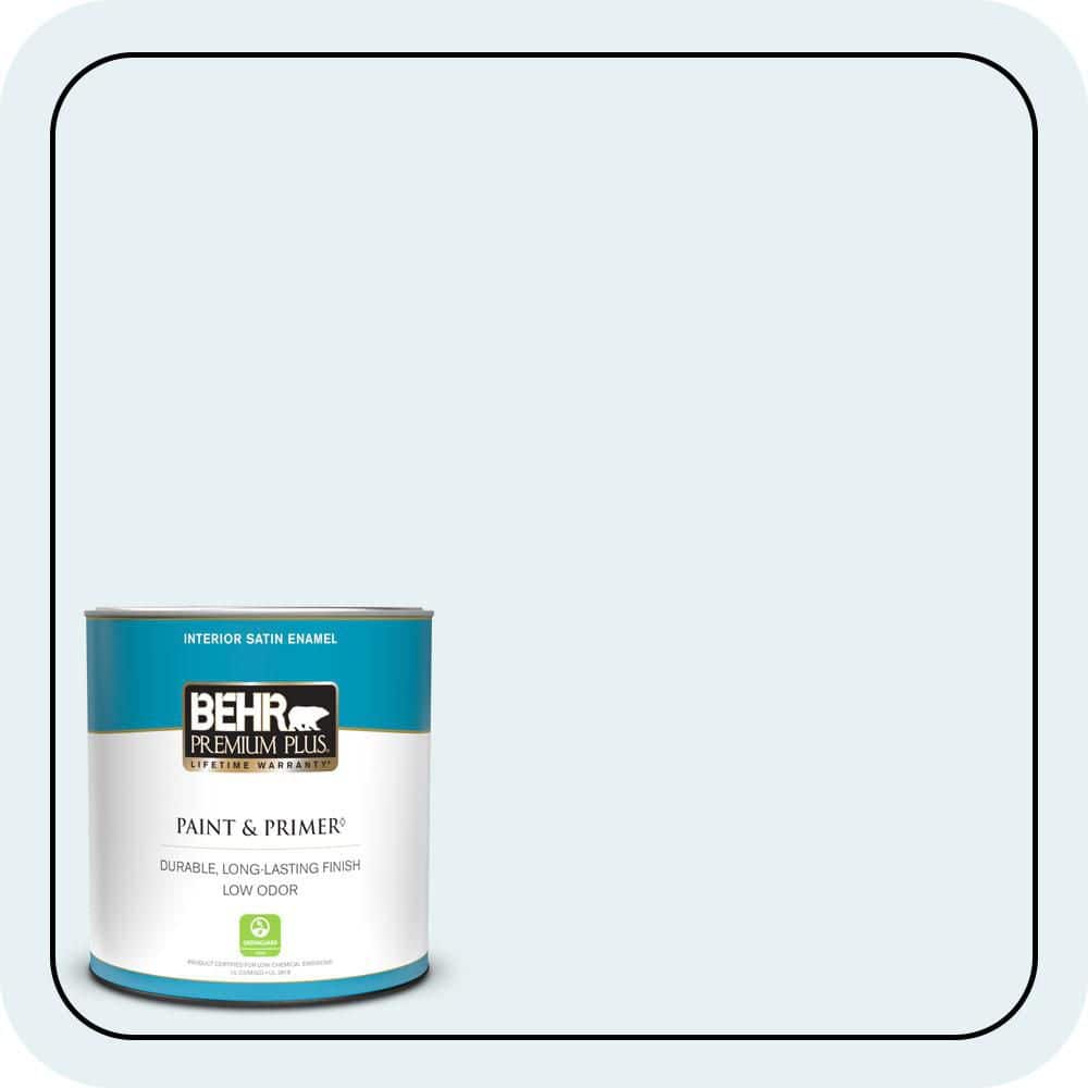 BEHR PREMIUM PLUS 1 qt. #BL-W04 Ethereal White Satin Enamel Low Odor Interior Paint & Primer (1)