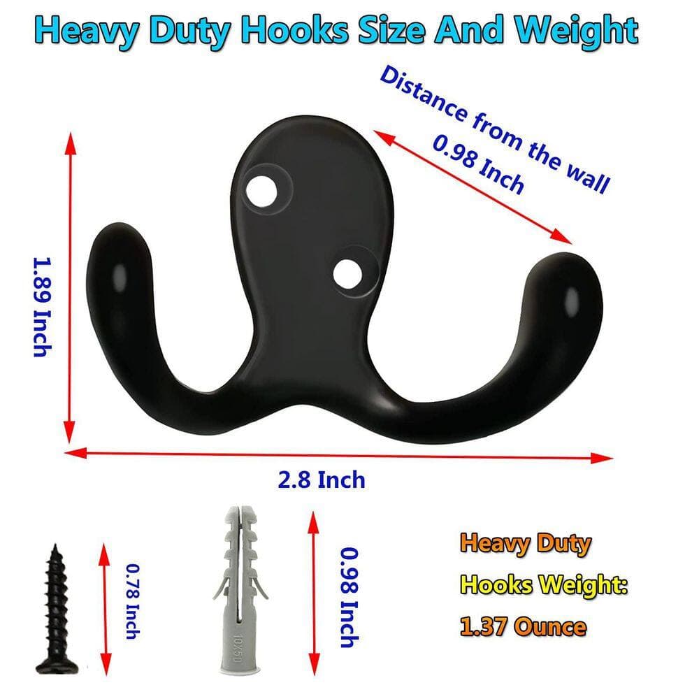 Unbranded Black J-Hook Hook Type 3-Pack Zinc Alloy Double Prong Wall Drill Mount Coat Robe Hook Towel Hook for Bathroom Kitchen (2)