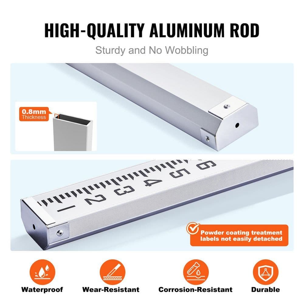 SKYSHALO Aluminum 20 ft. Telescoping Rod, Measuring Rod, 6 Sections, 1/10ft. Scale, Bubble Level & Bag, for Surveying, Walls (2)