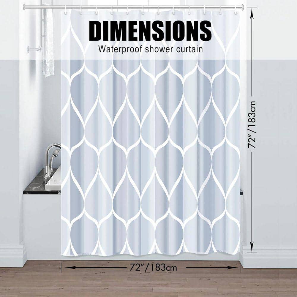 Unbranded Geometric Shower Curtain Waterproof Design Quick-Drying Weighted Hem Set 72x72 with Hooks Polyester in Light Blue (2)