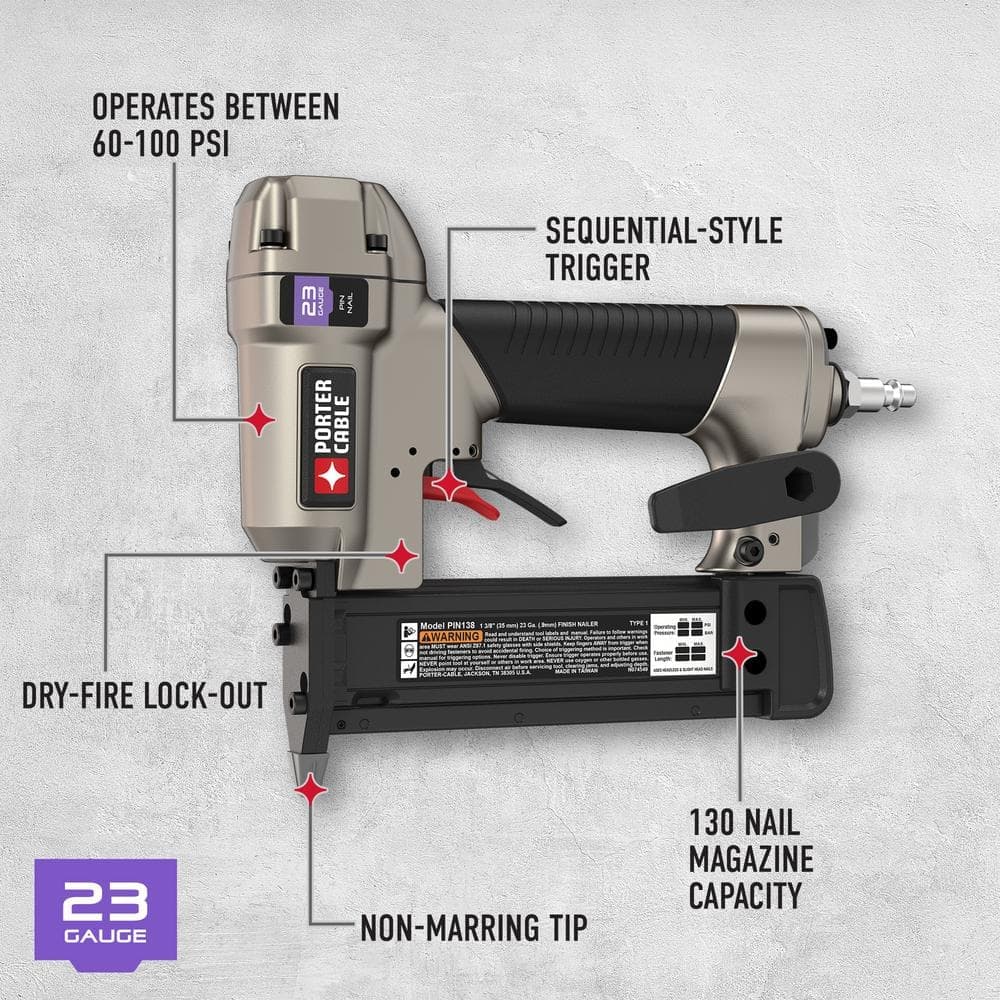 Porter-Cable Pneumatic 18-Gauge Brad Nailer Kit and Pneumatic 23-Gauge 1-3/8 in. Pin Nailer (3)