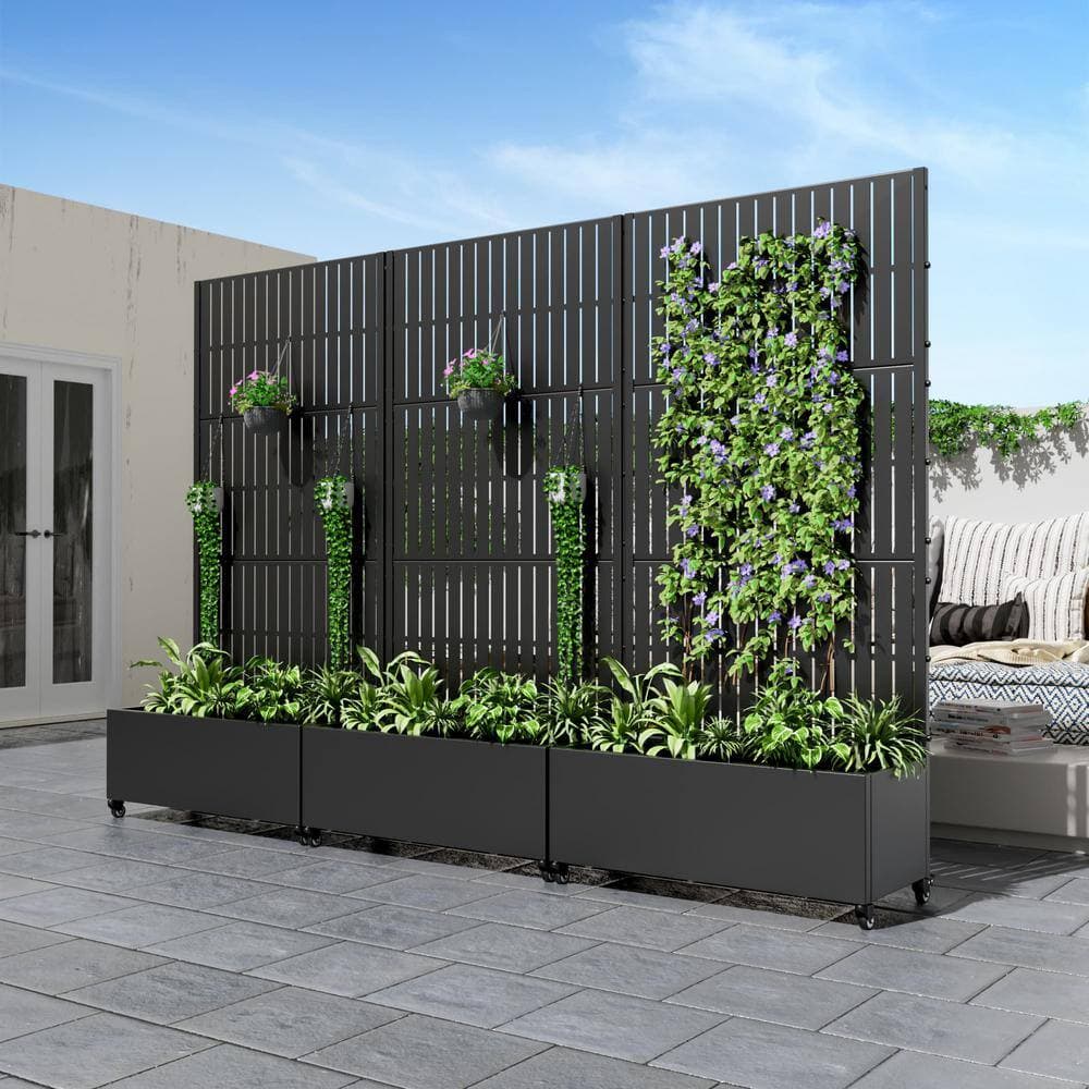 Dovelina 72 in. H x 35 in. W Metal Black Rectangle Pots and Planter Raised Box with Trellis for Vine Climbing Plants (3)