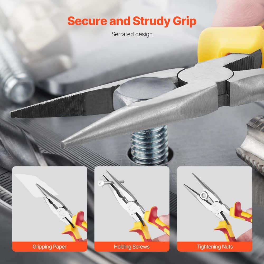 SKYSHALO 2-Piece Needle Nose Pliers, 8 in. Pliers Set and 6 in. Small Needle Nose Plier, 45-Steel and TPR Handle (3)