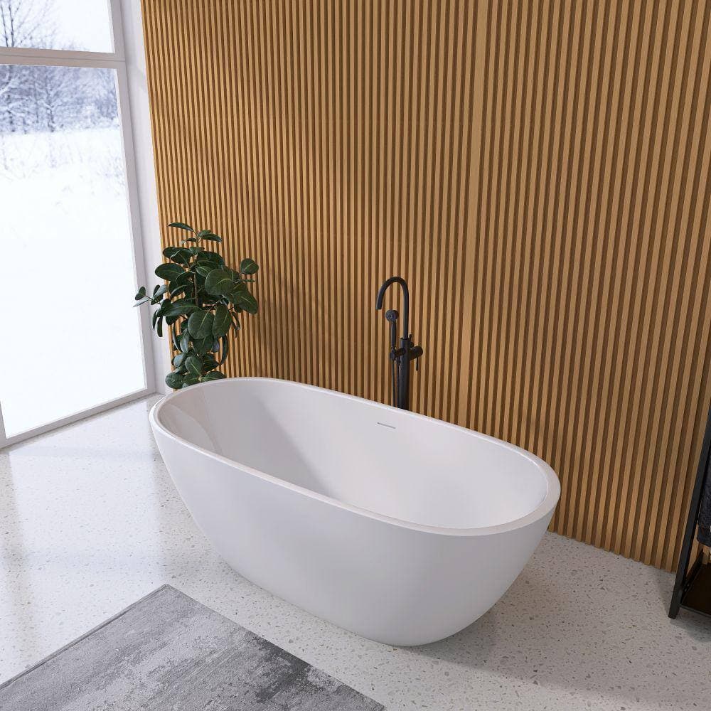 Xspracer Moray 55 in. x 29 in. Acrylic Flatbottom Freestanding Soaking Non-Whirlpool Bathtub with Pop-up Drain in Matte White (2)