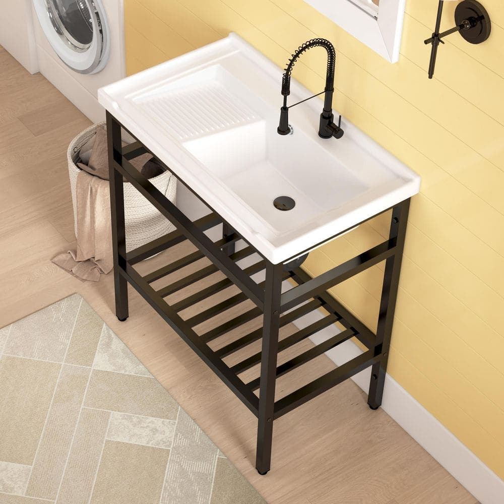 Eridanus Branson 32 in. W x 19 in. D Freestanding Vitreous China Utility/Laundry Sink with Cabinet (Faucet Not Included), White (3)