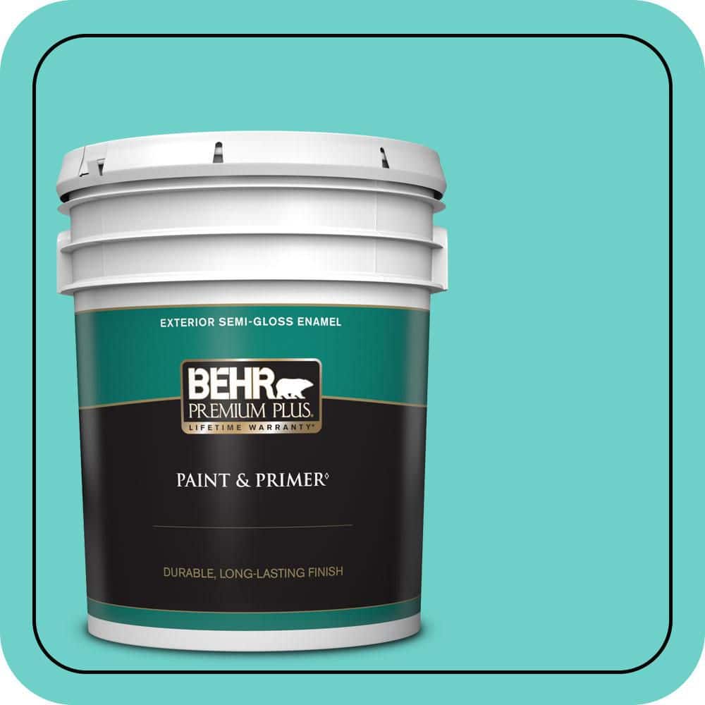 BEHR PREMIUM PLUS 5 gal. #P450-4 Hidden Sea Glass Semi-Gloss Enamel Exterior Paint & Primer