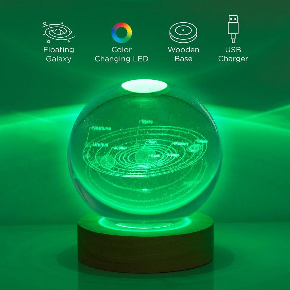 Unbranded 3.15 in. Color Changing 3D Floating Solar System 1.5-Watt T10 Integrated LED Crystal Orb Light (4)