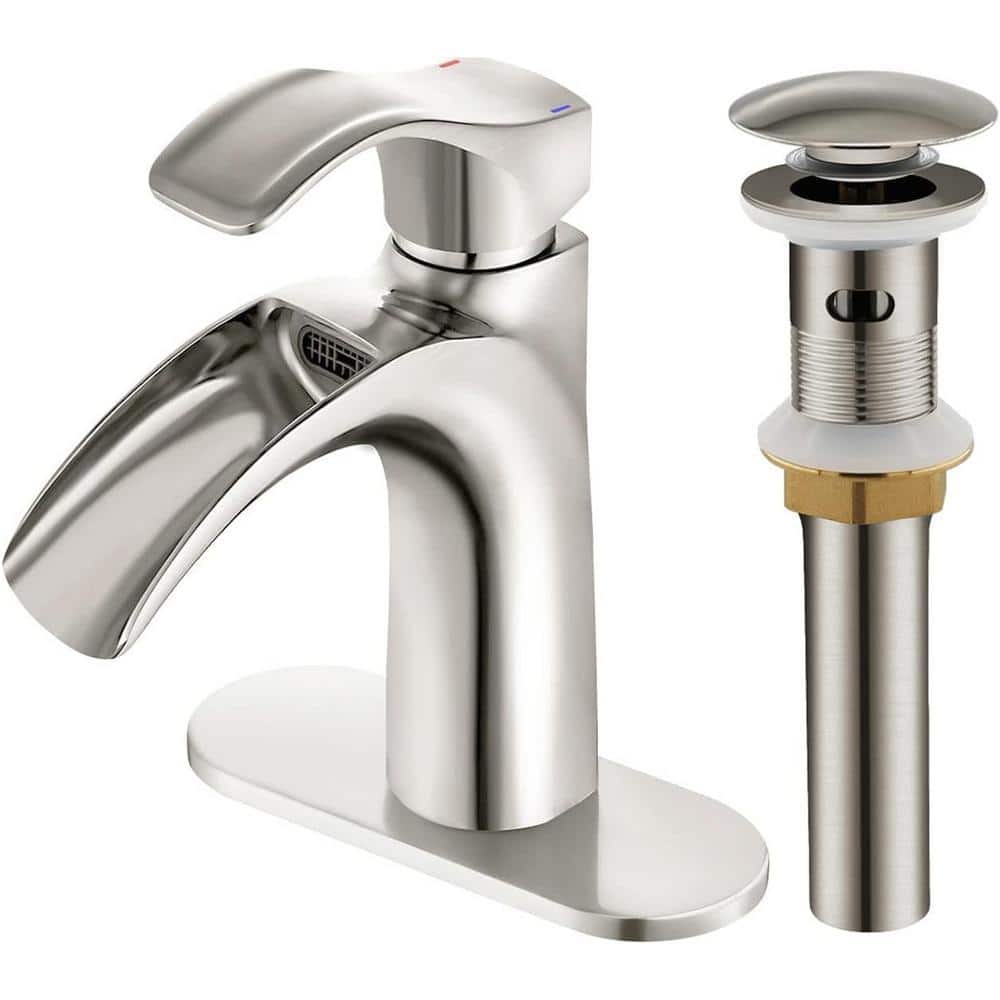 Dyiom Brushed Nickel Bathroom Vanity Sink Faucet Waterfall Spout Single Handle Word Bath Accessory (1)