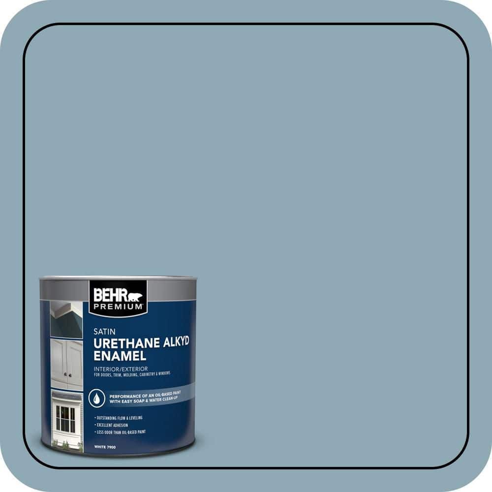 BEHR PREMIUM 1 qt. #530F-4 Newport Blue Satin Enamel Urethane Alkyd Interior/Exterior Paint (1)