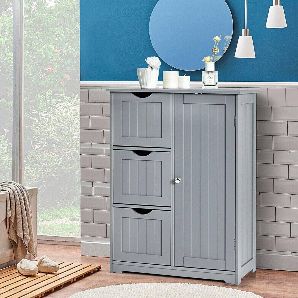 ANGELES HOME 24 in. W 12 in. D 32 in. H Bathroom Floor Linen Cabinet with 3-Drawers and 1 Cupboard (3)