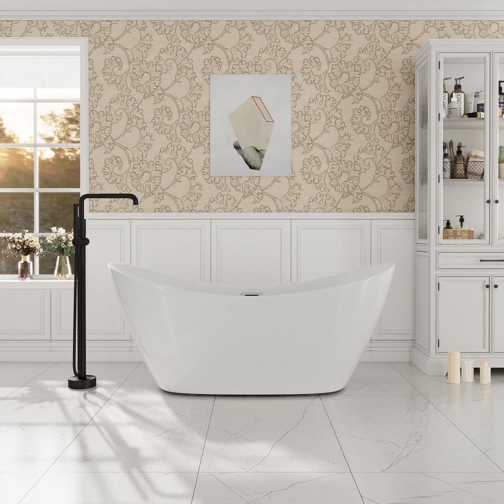 CASAINC 30 in. Double Slipper Oval Shape Acrylic Freestanding Soaking Bathtub with Pop up Drain (1)