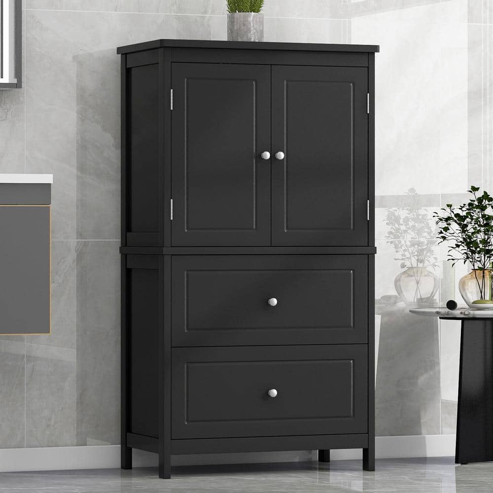 Unbranded 23.6 in. W 11.8 in. D 43.3 in. H MDF Freestanding Linen Cabinet with Adjustable Shelf and Drawers (3)