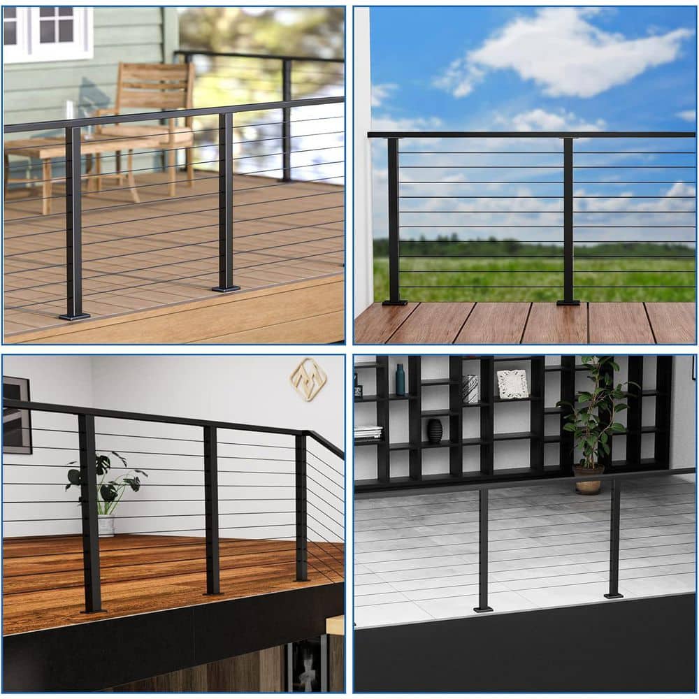 Afoxsos 36 in. Stainless Steel Corner Cable Railing Post T-Drilled for Indoor Outdoor Use with Weather Protection (2)