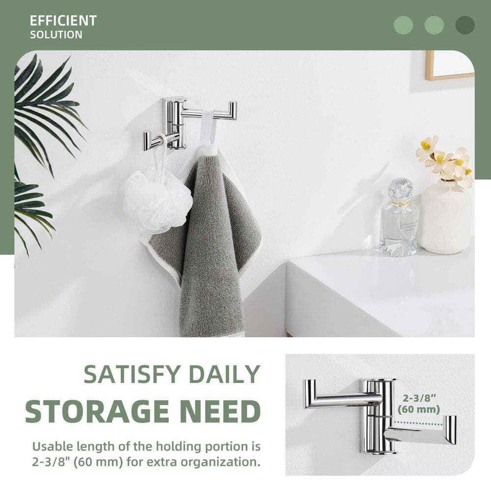KHKFY Polished Chrome Swivel Double Wall-Mount Robe and Towel Hook for Bathroom, 3.94 in. x 1.18 in. x 2.56 in. (2)