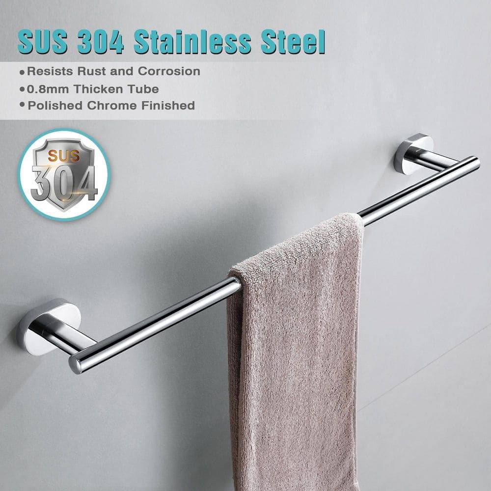 ruiling Wall Mounted 5-Piece Bath Hardware Set with 24 in. Towel Bar Towel Ring Toilet Paper Holder 2 Towel Hooks in Chrome (3)