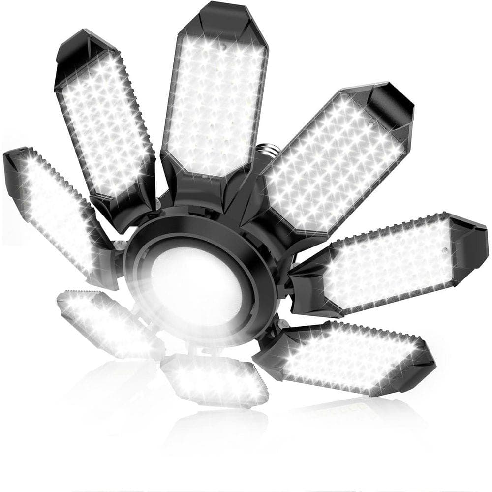 Lukyamzn 25000-Lumens LED Garage Ceiling Light with 8-Adjustable Panels and Center Spotlight 6500K E26/E27 Socket (1)