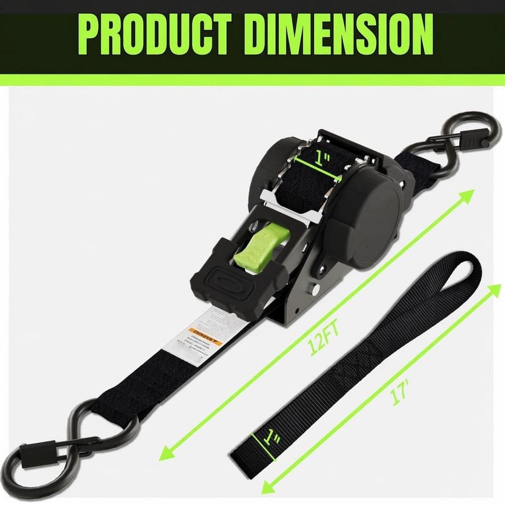 LAIFUCAM 12 ft x 1 in Auto-Retractable Ratchet Tie Down Straps Heavy Duty 1760 lb. Break Strength Bolt On 2 Pack (2)