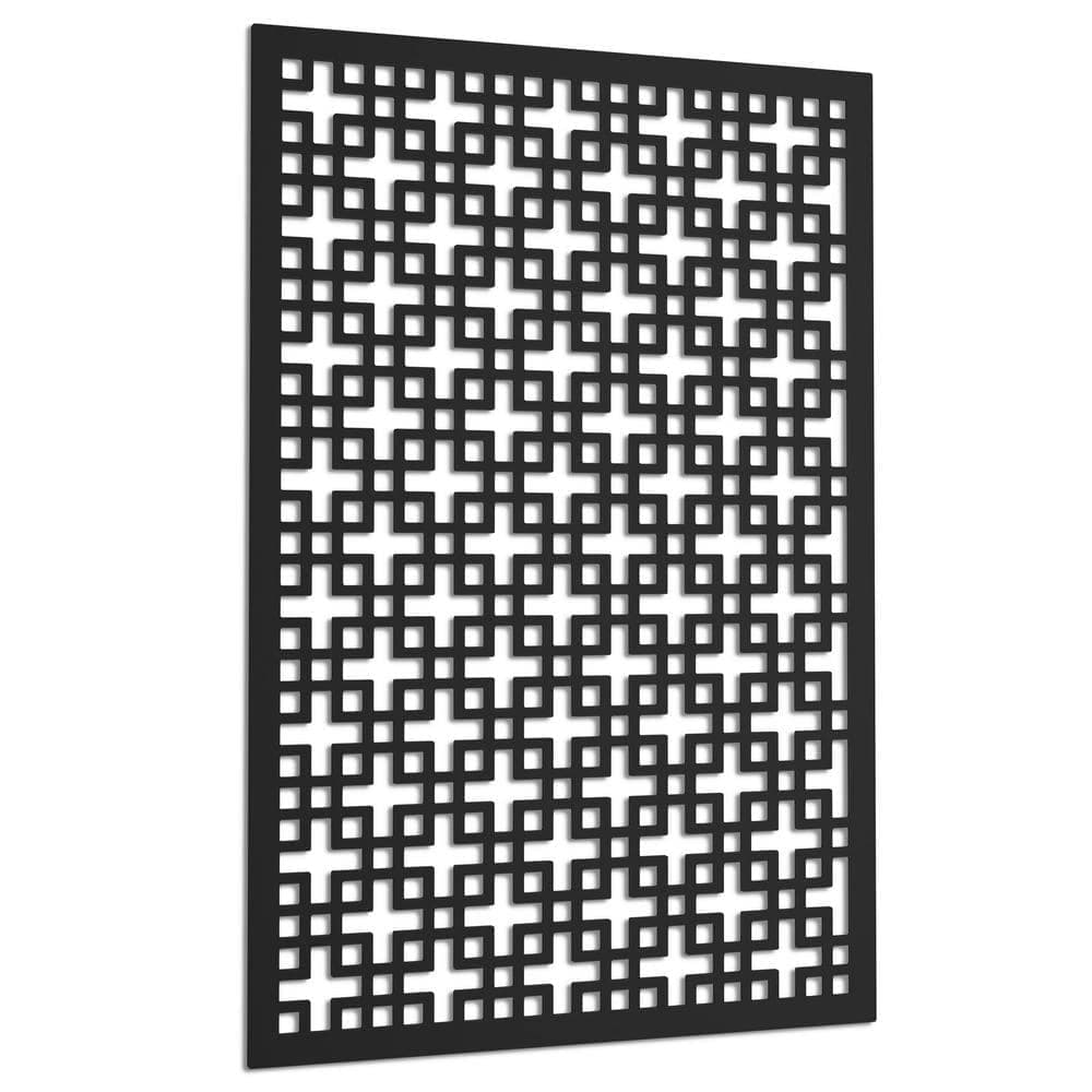 Acurio Latticeworks Chinese Square 4 ft. x 32 in. Black Vinyl Decorative Screen Panel (2)