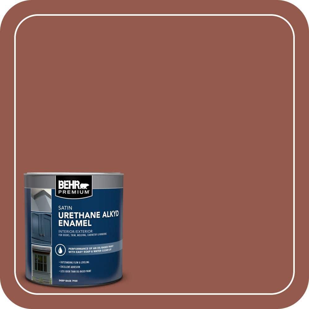 BEHR PREMIUM 1 qt. #AE-12 Oxide Red Satin Enamel Urethane Alkyd Interior/Exterior Paint