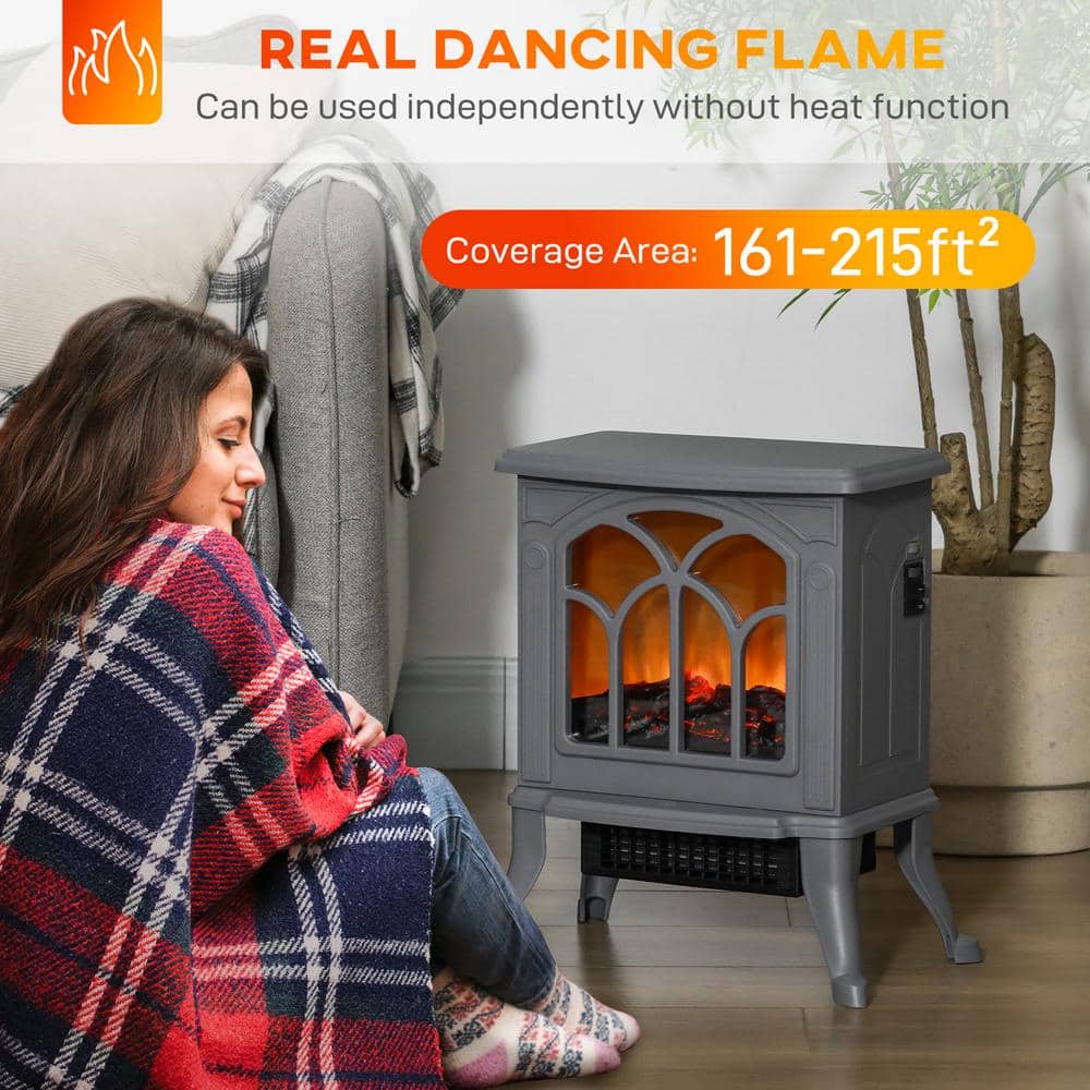 Siavonce 17 in. Freestanding Electric Fireplace Stove Heater with Realistic Logs and Flame Effect and Overheat Protection, Gray (3)